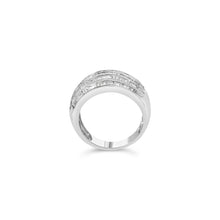 Load image into Gallery viewer, .925 Sterling Silver 1.0 Cttw Baguette-Cut Diamond 6-Row Channel Set Domed Tapered Cocktail Fashion Ring (H-I Color, I2-I3 Clarity) - Size 6-1/2