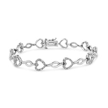 Load image into Gallery viewer, .925 Sterling Silver 1/4 Cttw Round-Cut Diamond Alternating Heart and Leaf Link Bracelet (I-J Color, I3 Clarity) - Size 7.25"