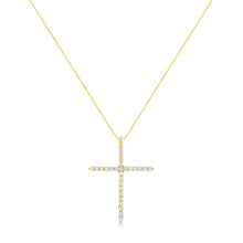 Load image into Gallery viewer, 10K Yellow Gold Plated .925 Sterling Silver 3.0 Cttw Prong-Set Round Brilliant Cut Diamond Cross 18" Pendant Necklace (J-K Color, I1-I2 Clarity)