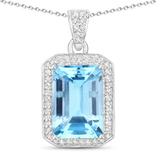 Load image into Gallery viewer, 5.85 Carat Genuine Blue Topaz and White Diamond .925 Sterling Silver Pendant