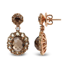 Load image into Gallery viewer, 18K Rose Gold Diamond Accent and Lemon and Oval Smoky Color Quartz Gemstone Dangle Drop Earring (G-H Color, SI1-SI2 Clarity)