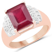 Load image into Gallery viewer, 14K Rose Gold Plated 4.26 Carat Genuine Glass Filled Ruby and White Topaz .925 Sterling Silver Ring