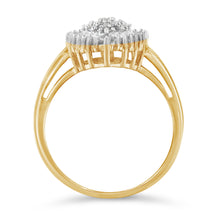 Load image into Gallery viewer, 10K Yellow Gold 1/2 Cttw Round & Baguette Cut Diamond Pear Shaped Domed Pavé Cluster with Halo Cocktail Ring (J-K Color, I1-I2 Clarity) - Size 4-1/4