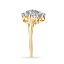 Load image into Gallery viewer, 10K Yellow Gold 1/2 Cttw Round & Baguette Cut Diamond Pear Shaped Domed Pavé Cluster with Halo Cocktail Ring (J-K Color, I1-I2 Clarity) - Size 4-1/4