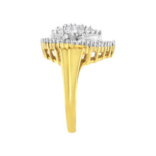 Load image into Gallery viewer, 10K Yellow Gold 1.0 Cttw Round and Baguette Cut Diamond Oval Shaped Cluster Ring (I-J Color, I1-I2 Clarity) - Size 7