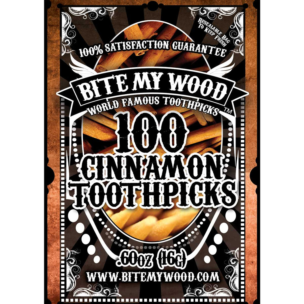 BiteMyWood Cinnamon Flavored Birchwood Toothpicks in Plastic Reusable Bag 100 qty