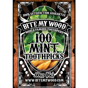 BiteMyWood Mint Flavored Birchwood Toothpicks in Plastic Reusable Bag 100 qty