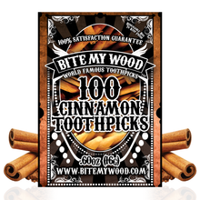 Load image into Gallery viewer, BiteMyWood Cinnamon Flavored Birchwood Toothpicks in Plastic Reusable Bag 100 qty