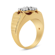 Load image into Gallery viewer, Men's 14K Yellow Gold Plated .925 Sterling Silver 1/3 Cttw Miracle-Set Floral Diamond Cluster Ring (I-J Color, I1-I2 Clarity) - Size 10