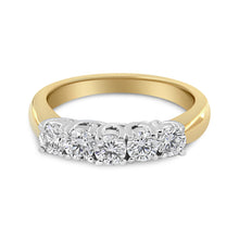 Load image into Gallery viewer, 18K Yellow Gold 1.0 Cttw 4 Prong Set Round Cut Diamond Step up 5 Stone Ring Band (F-G Color, SI1-SI2 Clarity) - Size 6
