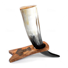 Load image into Gallery viewer, Curved Drinking Horn with Wooden Stand