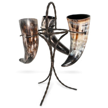Load image into Gallery viewer, Drinking Horn Set (3) with Iron Stand