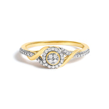 Load image into Gallery viewer, 10K Yellow Gold 1/10 Cttw Diamond Swirl and Halo Promise Ring (I-J Color, I3 Clarity) - Size 7