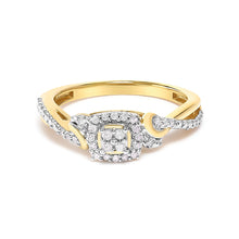 Load image into Gallery viewer, 10K Yellow Gold Twisted Shank 1/10 Cttw Diamond Composite Halo Engagement Ring (I-J Color, I3 Clarity) - Size 7