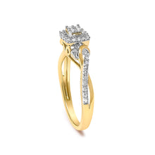 Load image into Gallery viewer, 10K Yellow Gold Twisted Shank 1/10 Cttw Diamond Composite Halo Engagement Ring (I-J Color, I3 Clarity) - Size 7