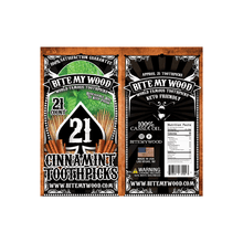 Load image into Gallery viewer, BiteMyWood Flavored Birchwood Toothpicks in Plastic Reusable Bag 21 qty 5 Flavors To Choose From