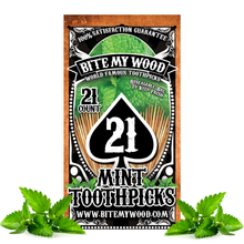 Load image into Gallery viewer, BiteMyWood Flavored Birchwood Toothpicks in Plastic Reusable Bag 21 qty 5 Flavors To Choose From