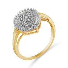 Load image into Gallery viewer, 10K Yellow Gold 1/2 Cttw Round & Baguette Cut Diamond Pear Shaped Domed Pavé Cluster with Halo Cocktail Ring (J-K Color, I1-I2 Clarity) - Size 4-1/4