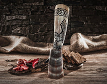 Load image into Gallery viewer, Curved Drinking Horn Bundle with Stand & Holster