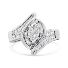 Load image into Gallery viewer, 14K White Gold 1 1/4 Cttw Pie, Baguette and Princess cut Diamond Marquise Shape Engagement Cocktail Ring (H-I Color, SI2-I1 Clarity)