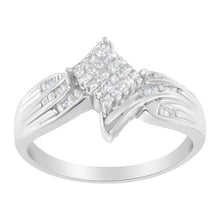 Load image into Gallery viewer, 10K White Gold 1/3 Cttw Princess and Baguette Cut Diamond Bypass Style Cocktail Ring (I-J Color, I1-I2 Clarity) - Size 4