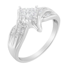 Load image into Gallery viewer, 10K White Gold 1/3 Cttw Princess and Baguette Cut Diamond Bypass Style Cocktail Ring (I-J Color, I1-I2 Clarity) - Size 4