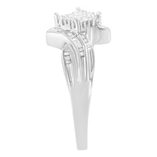 Load image into Gallery viewer, 10K White Gold 1/3 Cttw Princess and Baguette Cut Diamond Bypass Style Cocktail Ring (I-J Color, I1-I2 Clarity) - Size 4