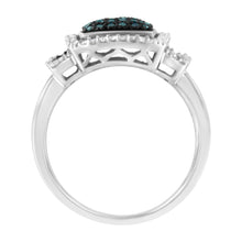 Load image into Gallery viewer, Black Rhodium Plated .925 Sterling Silver 1/2 Cttw White & Blue Diamond Square Halo Cocktail Ring (Fancy Blue & H-I Color, I2-I3 Clarity) - SIze 6