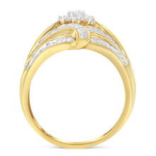 Load image into Gallery viewer, 10K Yellow Gold Flashed .925 Sterling Silver 1-1/8 Cttw Round & Baguette Diamond 'Flower & Fern' Cluster Cocktail Fashion Ring (I-J Color, I2-I3 Clarity) - Size 6
