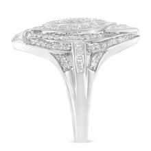 Load image into Gallery viewer, .925 Sterling Silver & 1-1/8 Cttw Diamond Marquise Shaped Cluster Triple Halo Knot Cocktail Fashion Ring (I-J Color, I2-I3 Clarity) - Size 6