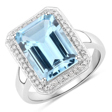 Load image into Gallery viewer, 5.81 Carat Genuine Blue Topaz and White Diamond .925 Sterling Silver Ring