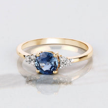 Load image into Gallery viewer, 1.08 Carat Genuine Blue Sapphire and White Diamond 14K Yellow Gold Ring