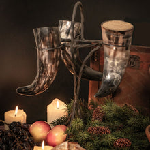 Load image into Gallery viewer, Drinking Horn Set (3) with Iron Stand