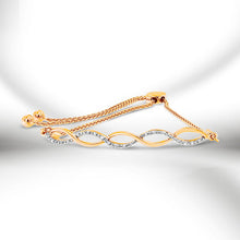 Load image into Gallery viewer, 14K Rose Gold Plated .925 Sterling Silver 1/10 cttw Diamond Infinity Twist 4â€-10†Adjustable Bolo Bracelet (I-J Color, I2-I3 Clarity)