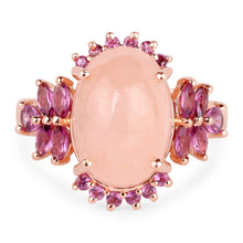 Load image into Gallery viewer, 14K Rose Gold Plated 9.13 Carat Genuine Morganite and Rhodolite .925 Sterling Silver Ring