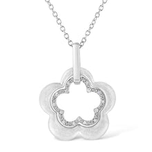 Load image into Gallery viewer, Matte Finished .925 Sterling Silver Diamond Accent Double Flower Shape 18" Satin Finished Pendant Necklace (I-J Color, I1-I2 Clarity)