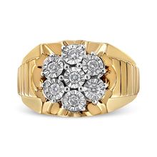 Load image into Gallery viewer, Men's 14K Yellow Gold Plated .925 Sterling Silver 1/3 Cttw Miracle-Set Floral Diamond Cluster Ring (I-J Color, I1-I2 Clarity) - Size 10