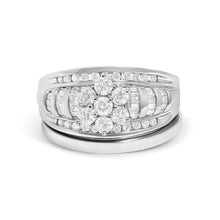 Load image into Gallery viewer, 14K White Gold 1.0 Cttw Round and Baguette Diamond Cluster Bridal Set
