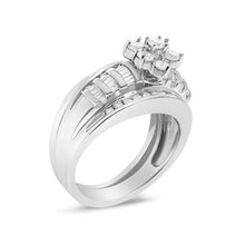 Load image into Gallery viewer, 14K White Gold 1.0 Cttw Round and Baguette Diamond Cluster Bridal Set