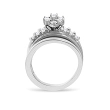 Load image into Gallery viewer, 14K White Gold 1.0 Cttw Round and Baguette Diamond Cluster Bridal Set