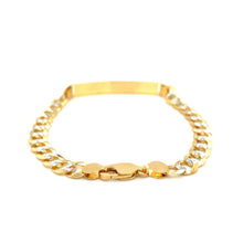 Load image into Gallery viewer, 14k Two Tone Gold 8 1/2 inch Mens Narrow Curb Chain ID Bracelet with White Pave