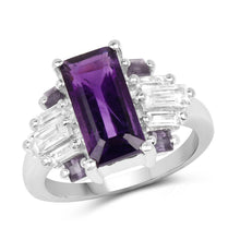 Load image into Gallery viewer, 4.20 Carat Genuine Amethyst and White Topaz .925 Sterling Silver Ring