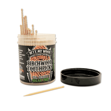 Load image into Gallery viewer, 450 Qty BiteMyWood Unflavored Single Point Birchwood Toothpicks SP1 in Reusable Plastic Jar - USA Made