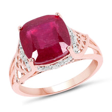 Load image into Gallery viewer, 14K Rose Gold Plated 5.54 Carat Genuine Glass Filled Ruby & White Topaz .925 Sterling Silver Ring