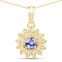 Load image into Gallery viewer, 0.31 Carat Genuine Tanzanite and White Diamond 14K Yellow Gold Pendant