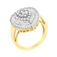 Load image into Gallery viewer, 10K Yellow Gold 1.0 Cttw Round and Baguette Cut Diamond Oval Shaped Cluster Ring (I-J Color, I1-I2 Clarity) - Size 7