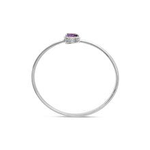 Load image into Gallery viewer, .925 Sterling Silver 8 x 5.5mm Pear Shape Amethyst and Diamond Accent Halo Bypass Bangle Bracelet (H-I Color, SI1-SI2 Clarity) - Fits up to 7" Inches