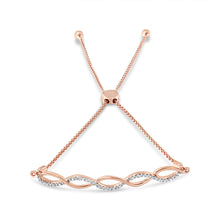 Load image into Gallery viewer, 14K Rose Gold Plated .925 Sterling Silver 1/10 cttw Diamond Infinity Twist 4â€-10†Adjustable Bolo Bracelet (I-J Color, I2-I3 Clarity)