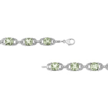 Load image into Gallery viewer, .925 Sterling Silver 7x7 mm Cushion Cut Green Amethyst and 1/20 cttw Round Cut Diamond Fashion Tennis Bracelet (I-J Color, I1-I2 Clarity) - 7"
