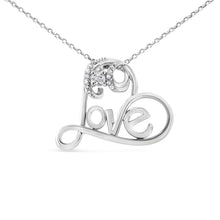 Load image into Gallery viewer, .925 Sterling Silver 1/6 Cttw Round Brilliant-Cut Diamond Accented Open Heart with Love 18" Pendant Necklace (H-I Color, I1-I2 Clarity)